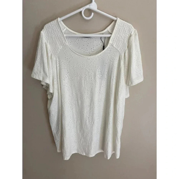 T Tahari Woman NWT 3XL White Flutter Sleeve Short Sleeve Top Plus Size Tee - Picture 2 of 12